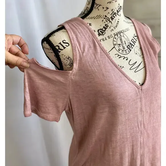 XCVI Dusty Rose Cold Shoulder V-Neck Relaxed Fit Tunic Small - Picture 3 of 11
